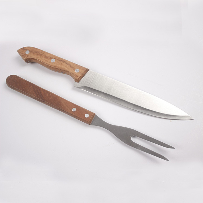 [Ventas directas de fábrica] conjunto de dos piezas de varios mango de madera cuchillo y tenedor Oxford bolsa traje de barbacoa herramienta de combinación