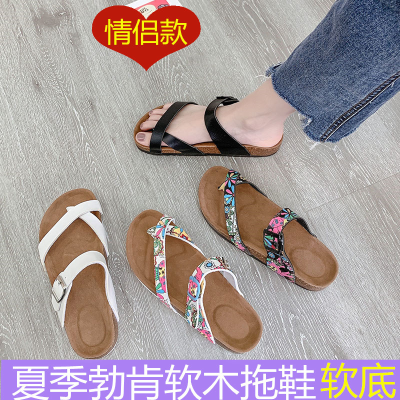 2020新款男式女士夏季平底套指情侣潮拖软木凉拖鞋 博肯沙滩鞋|ms