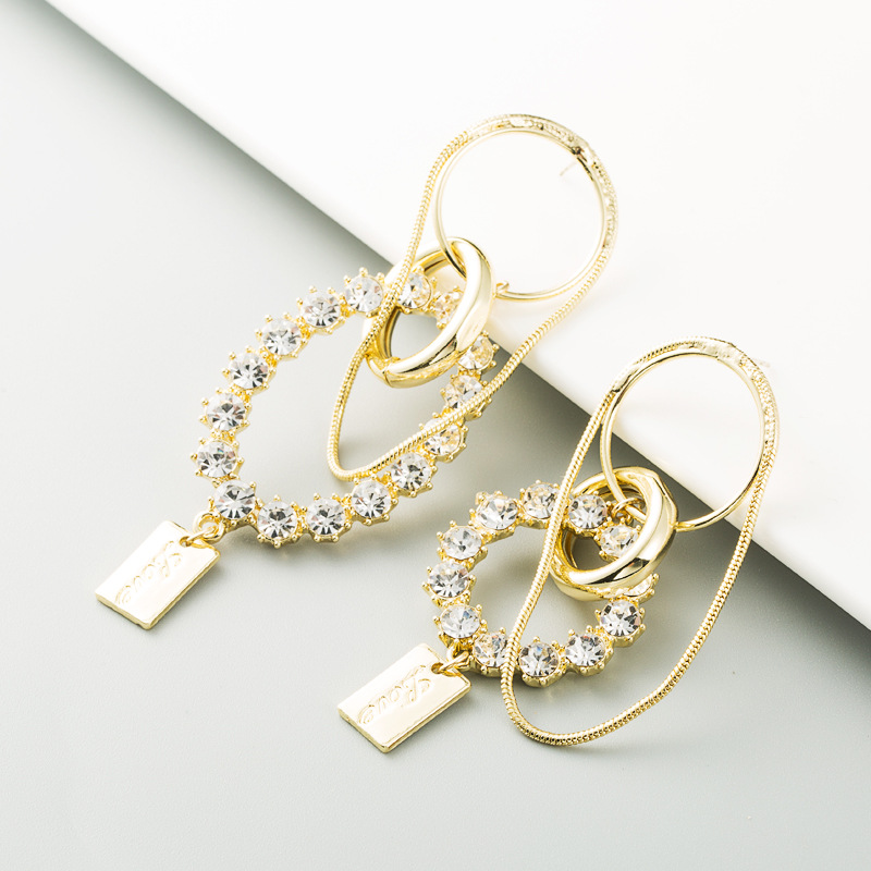 Fashion All-match Real Gold Plated S925 Silver Needle Alloy Inlaid Rhinestone Exaggerated Long Earrings display picture 5