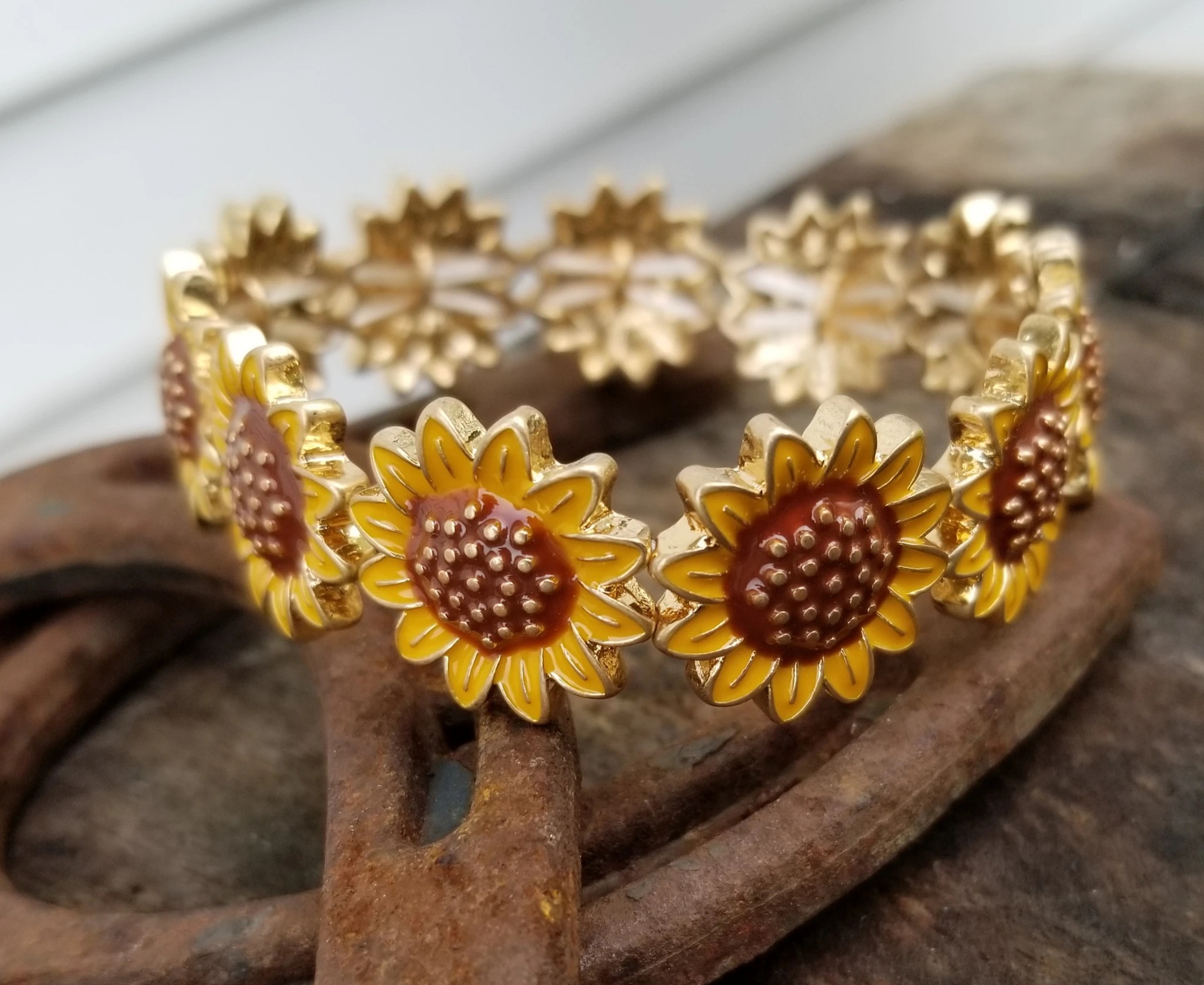 Elegante Pastoral Girasol Aleación Esmalte Mujeres Pulsera display picture 1