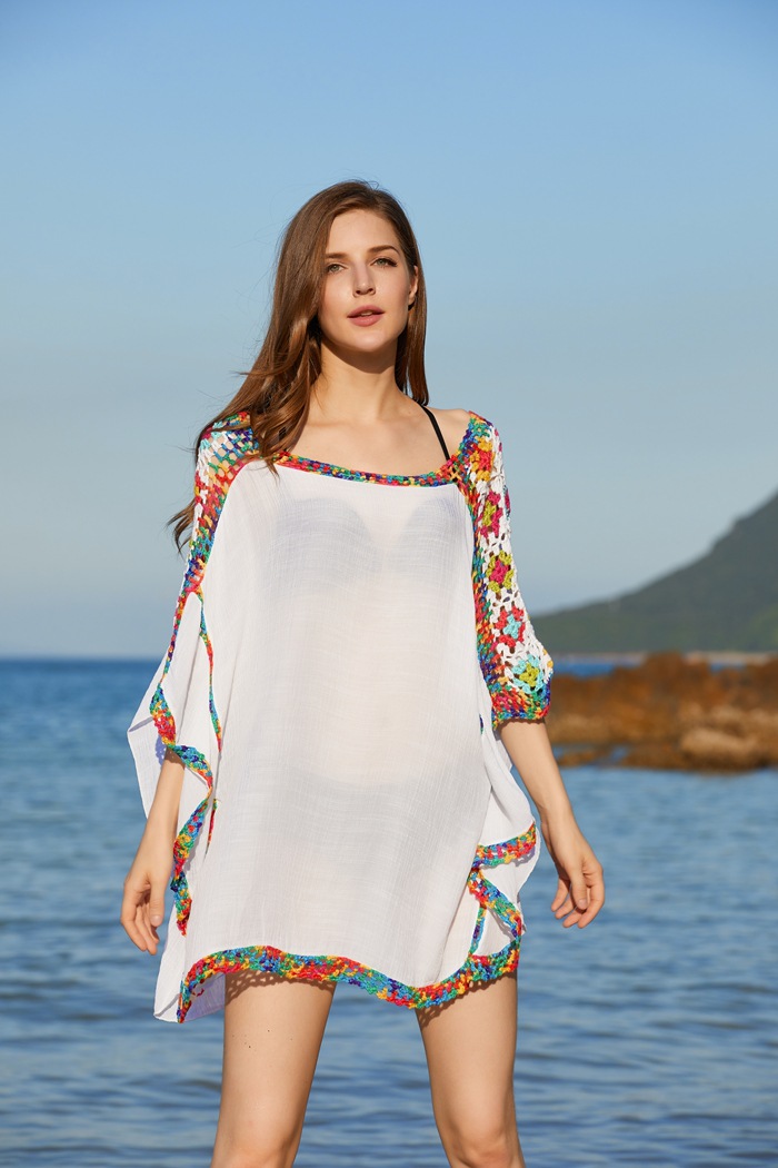 hand hook stitching mid-sleeve loose beach sun protection cover-up NSFH123960