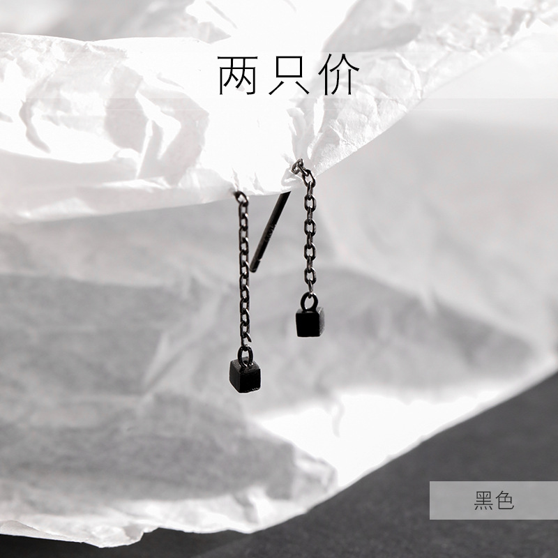 Pendientes de cubo geométrico de plata esterlina 925 pendientes pequeños elegantes japoneses y coreanos pendientes simples de moda pendientes de mujer