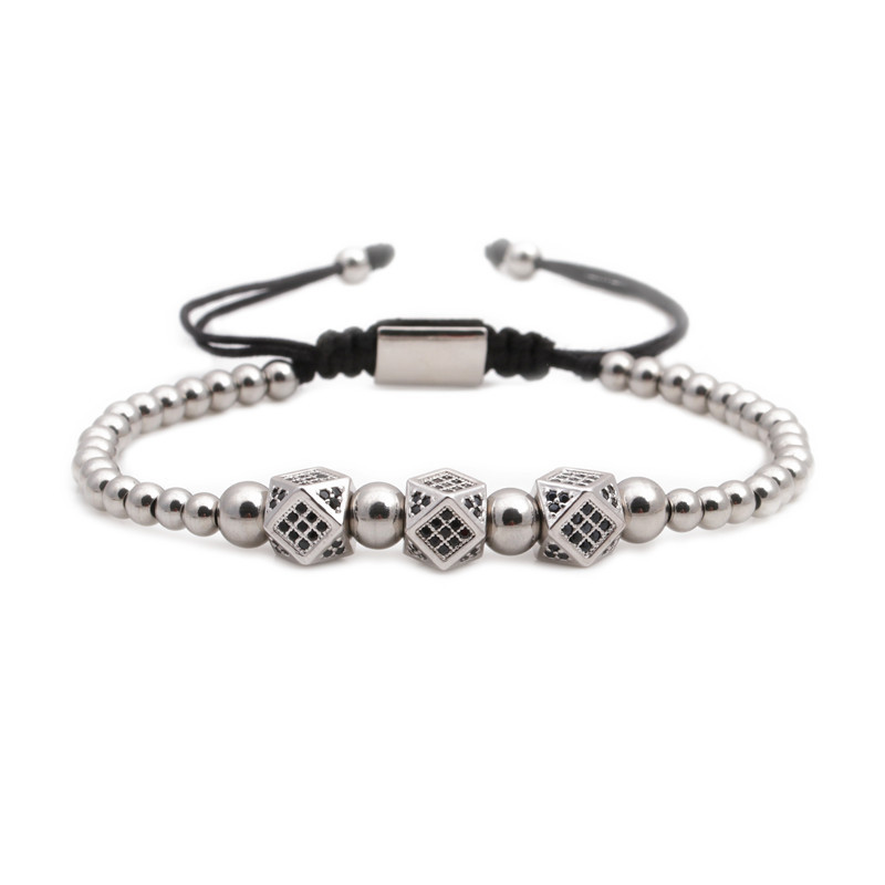 Yiwu joyería transfronteriza micro incrustaciones de circón corona de tres cortes redondo tejido ajustable traje de pulsera de los hombres