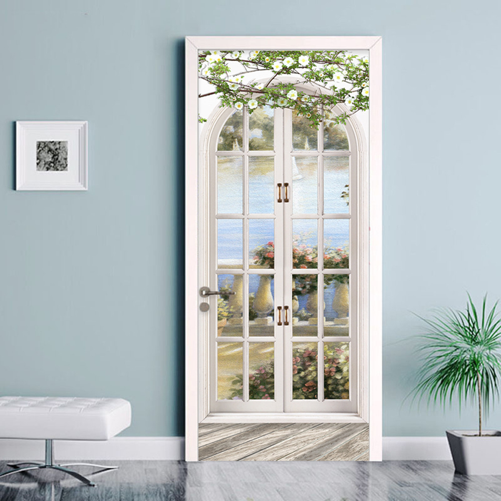 Adesivi per Porte Lupo di Legno Wall Deco Adesivo Murale Poster Decorazioni 95x215cm