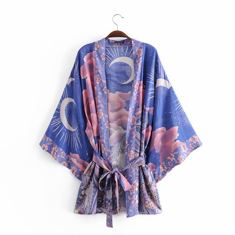 winter printing belt rayon kimono dress  NSAM18441