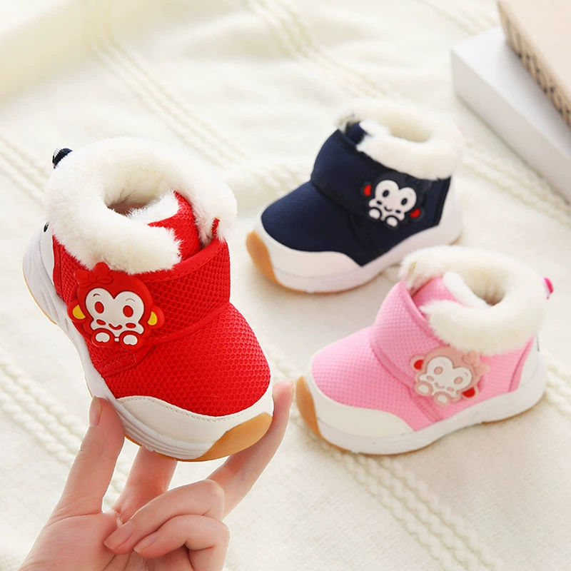 2022 новая осенне-зимняя обувь для малышей, детская нескользящая обувь для мальчиков и девочек с мягким дном, толстая большая хлопчатобумажная обувь на флисовой подкладке
