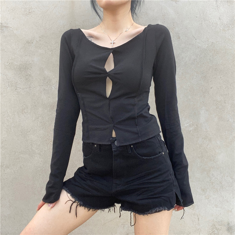 new sexy stitching hollow long-sleeved T-shirt NSMEI55071