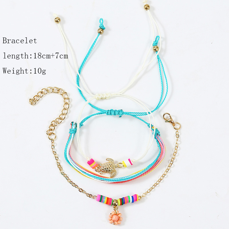 Beach Style Woven Handmade Rice Beads Tortoise Three Soft Clay Suit Anklets display picture 1