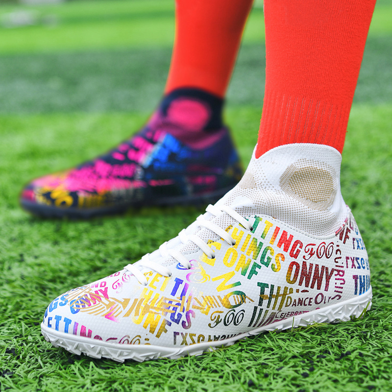 Mandarin Ducks With New Football Shoes Men S High Top Student Broken Nails Training Children Artificial Flat Leather Feet Sports Running_voghion.com