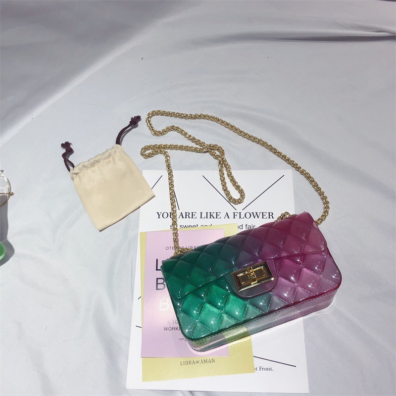 2025 Summer New gradient color jelly bag, ins diamond chain small square bag, single-shoulder crossbody women's bag undefined
