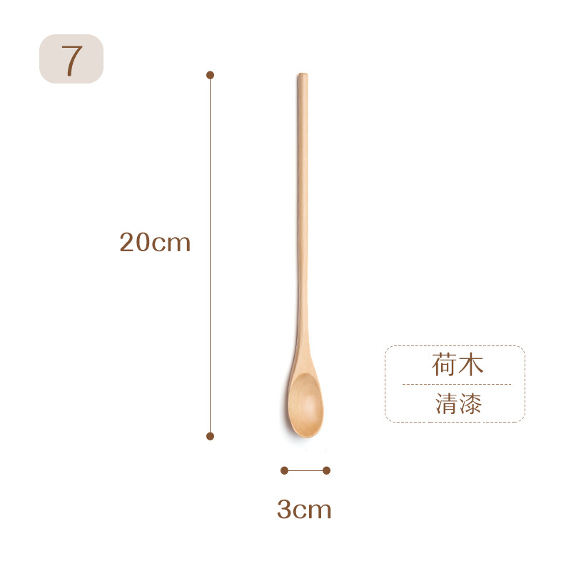 Estilo japonés bobinado mango largo cuchara de madera pintura grande café leche té miel mezcla cuchara vajilla de madera cuchara de sopa imprimible LOGO