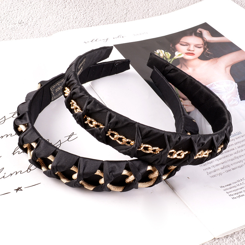 Black Pearl Wool Rhinestone Headband display picture 4