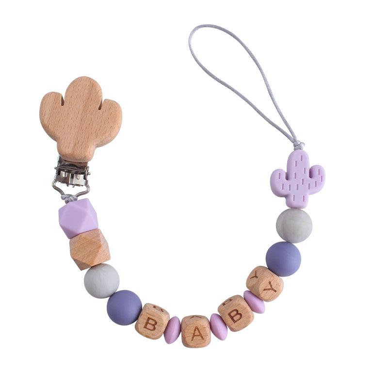 DIY creativo de dibujos animados haya cactus chupete clip de silicona cactus teether nombre del bebé personalizado Cadena de chupete