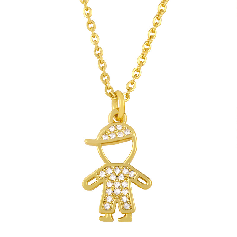 creative micro-inlaid zircon boy and girl pendant necklace wholesale