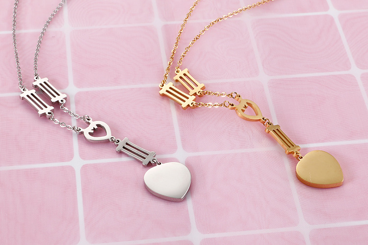 fashion heart-shaped stainless steel Roman numerals neckalce earrings set wholesale Nihaojewelry