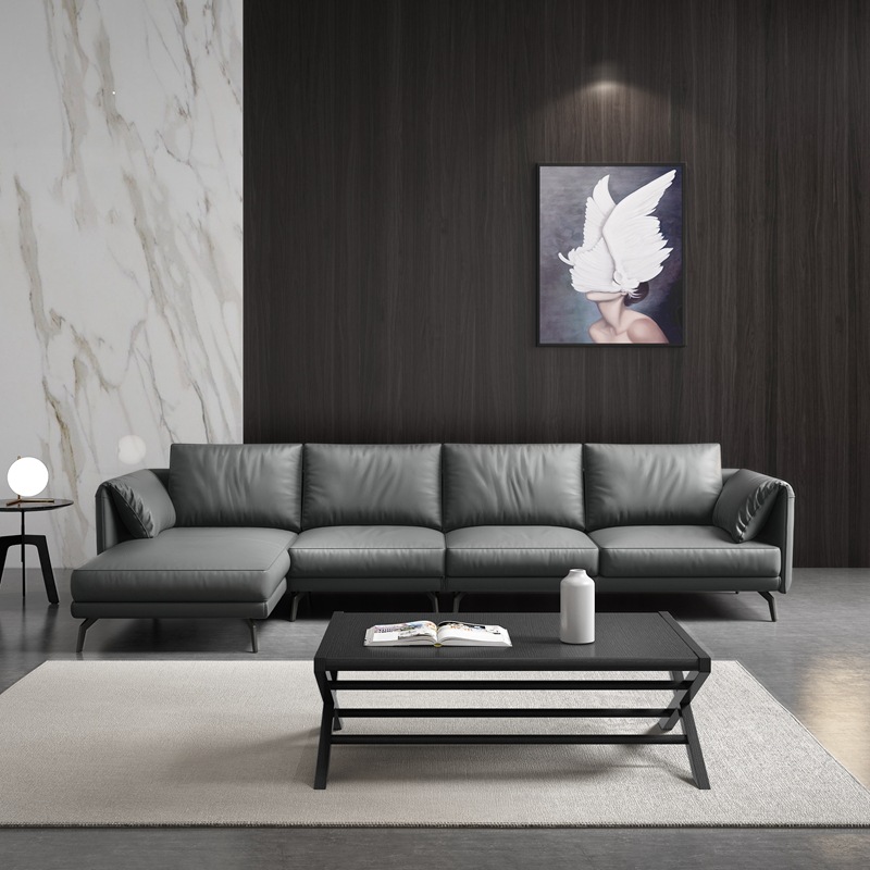 意式極簡真皮沙發頭層牛皮小戶型現代簡約客廳輕奢羽絨轉角沙發