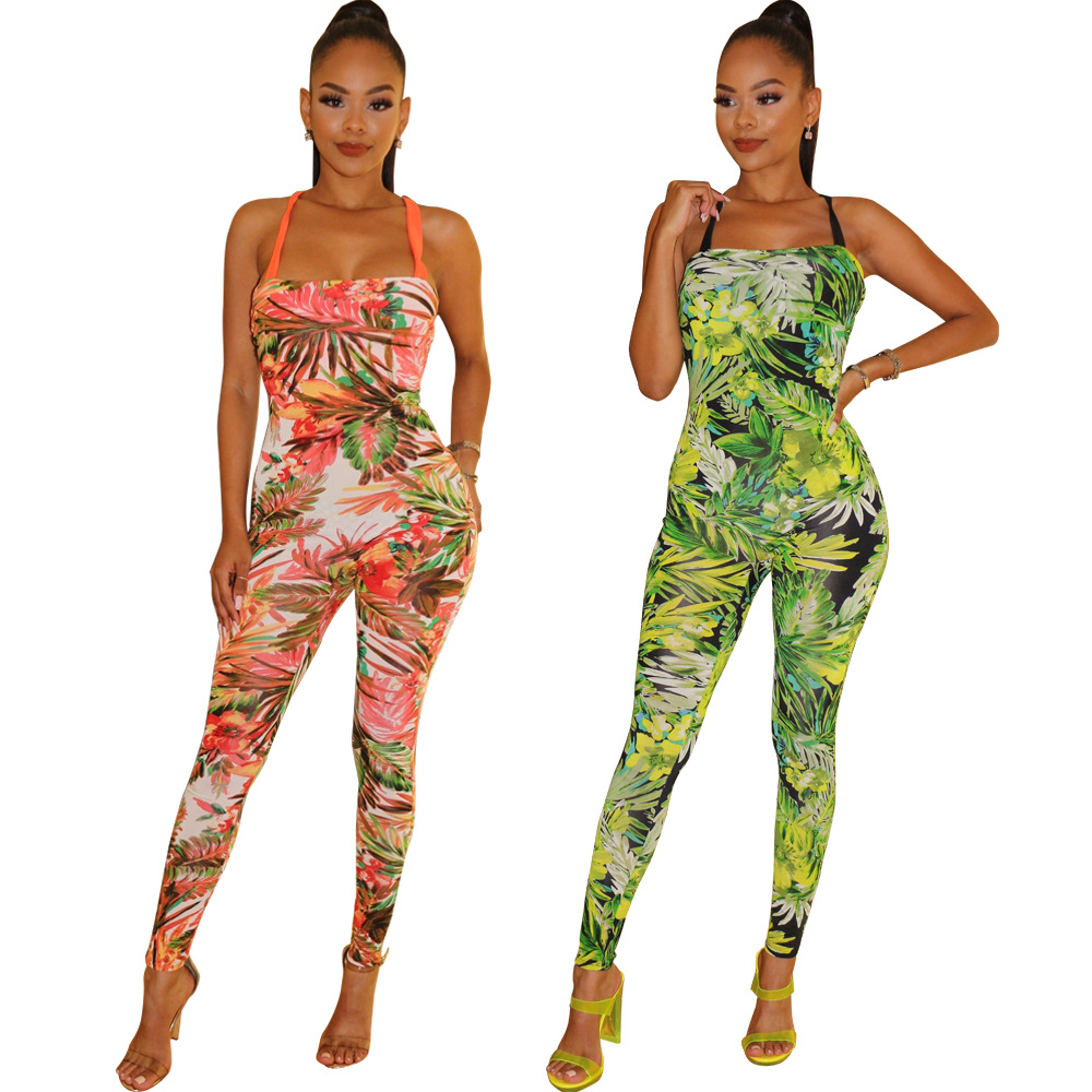 sexy print slim backless strappy jumpsuit Nihaostyles wholesale clothing vendor NSTYF72929