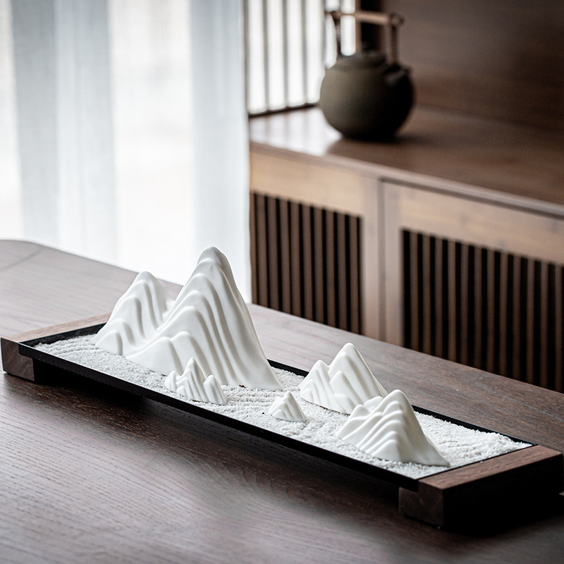 日式枯山水禅意室内客厅桌面陶瓷摆件客厅沙盘石头沙微景观造景