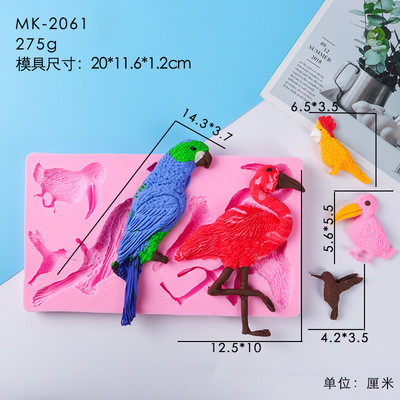 Pájaro loro fondant molde de silicona selva tropical tortuga hoja de bambú borde decoración de la torta molde utensilios de cocina