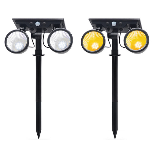 Solar ground plug light with solar body sensor spotlight, dual light, dual color outdoor waterproof courtyard lawn light RGB