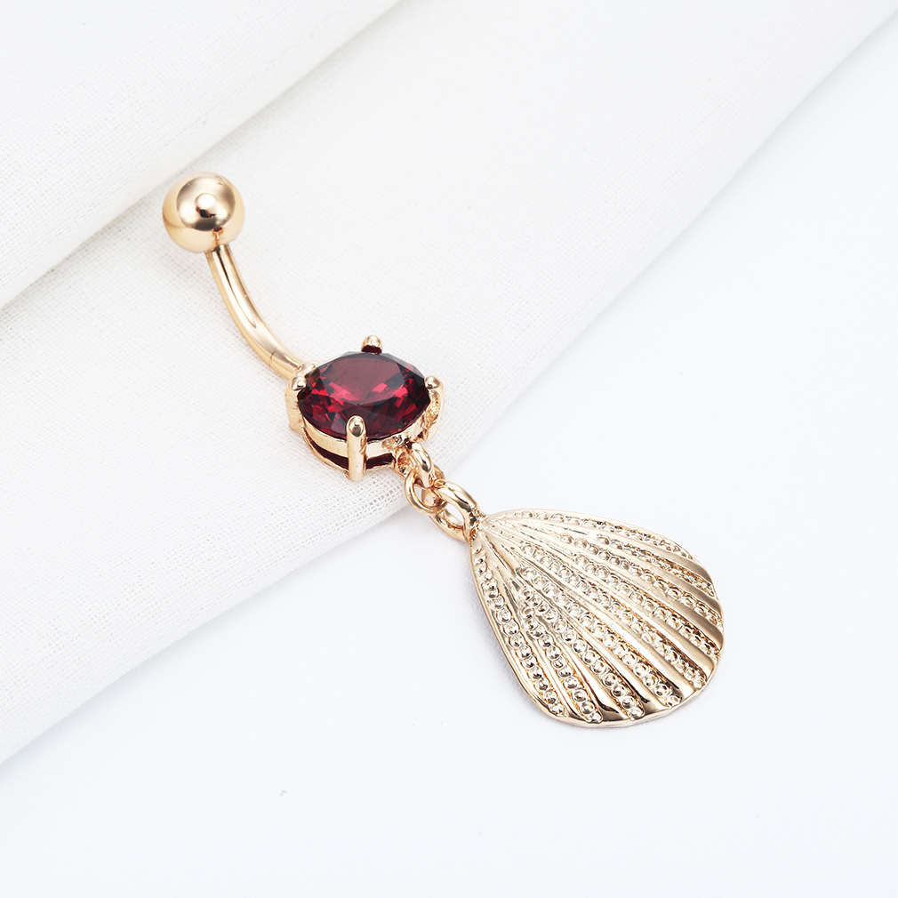 Simple Shell Pendant Belly Button Piercing With Shiny Zircon_voghion.com