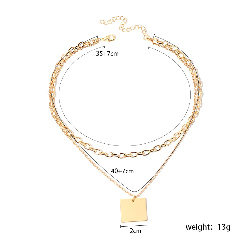 13g Weight Necklace Classification Wedding, Travel Occasion Women'S Gender Fashion Style Gold Color Geometric Golden Glossy Multi-layer Necklace 无