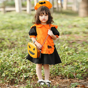 pumpkin Halloween party cosplay dress for kids girls children orange bat maid cosplay suit a Halloween theme party