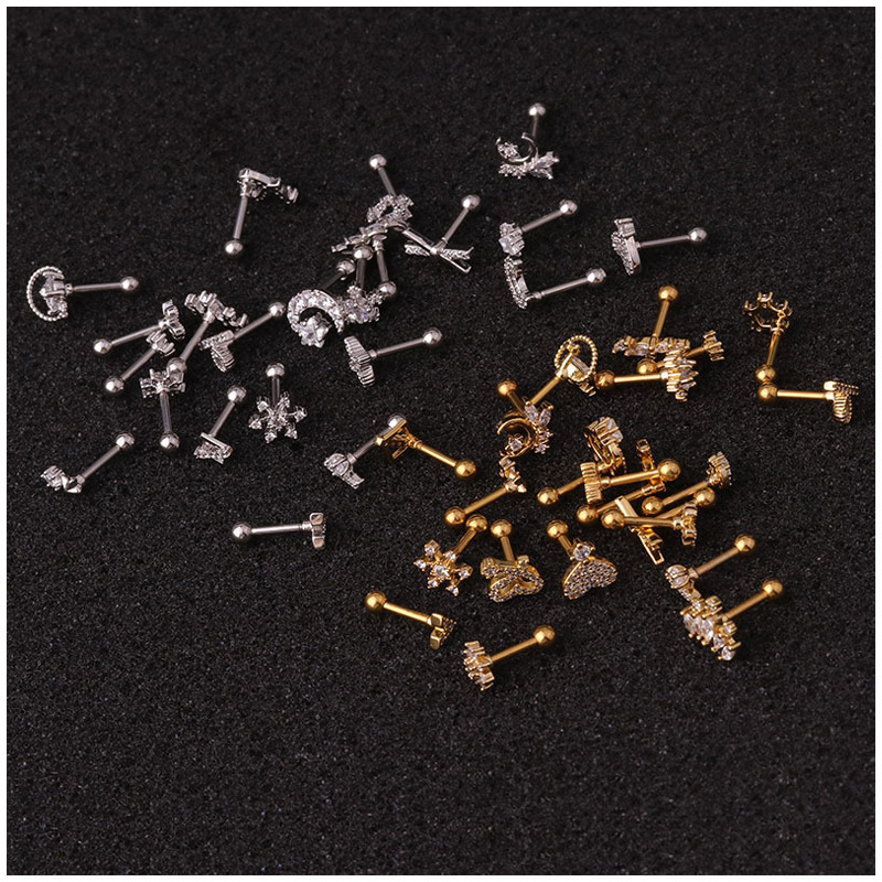 2 uds versión coreana nueva 16G hueso de tallo grueso acero inoxidable tornillo de doble cara mini oreja uña piercing de circonio femenino_voghion.com