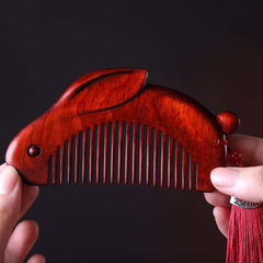Factory Direct Sale Small Leaf Zitan Massage Comb Anti-static Cute Rabbit Ancient Style Festival Gift Straight Hair
