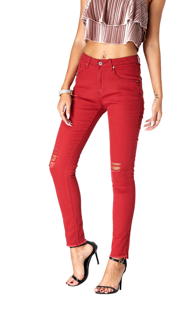 red high waist slim casual jeans NSSY9882