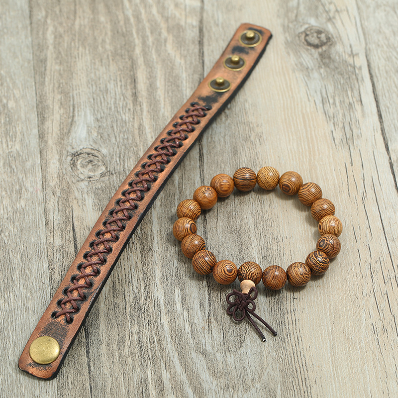 New vintage old diy combination wooden bead set menu0027s bracelet wholesale nihaojewelry
