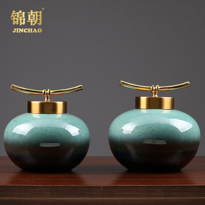 現代新中式陶瓷儲物罐擺件樣板房家居客廳書房酒櫃電視櫃軟裝飾品