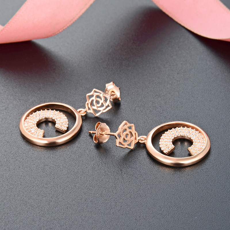 Japonés y coreano s925 pendientes de plata de las mujeres Luz de lujo Rosa geométrica carta pendientes todo-Juego de plata joyería fábrica al por mayor