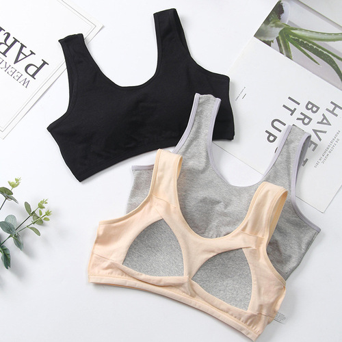 Student underwear female Korean version with breast pad thin one-piece cup pure cotton wide shoulder underwear for early high school students