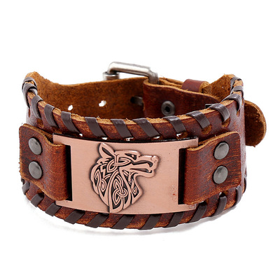 Europe and America Trend Vikings cowhide Bracelet Celt Langtou man Bracelet Cross border Explosive money With leather Bracelet