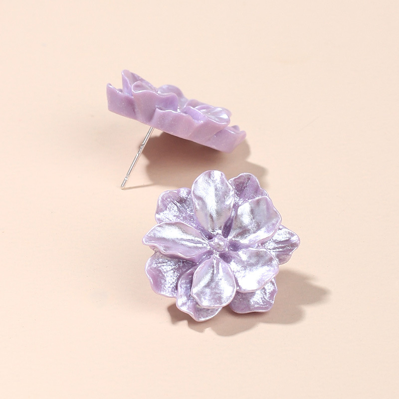 Purple Resin Three-dimensional Flower Earrings Trendy Fashion Forest 925 Silver Needle Earrings Wholesale Nihaojewelry display picture 3