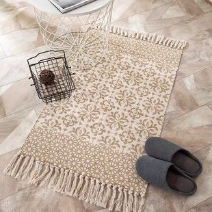 Foreign Trade Bohemian Style Tassel Simple Cotton and Linen Retro Ethnic Style Carpet Floor Mat Living Room Bedroom Bedside Foot Mat