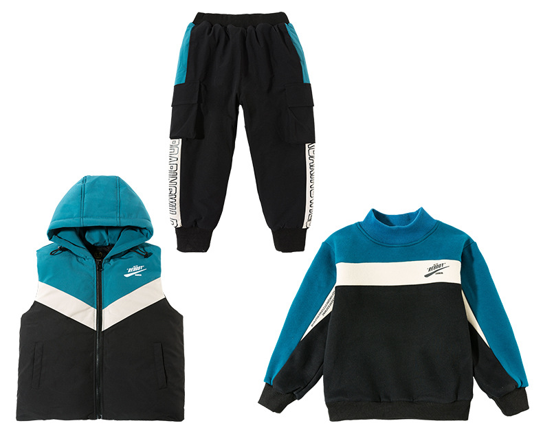 The 2022 new autumn and winter collection for boys is a trendy sporty and stylish three-piece hoodie set for boys with added fleece and thickened layers pic 4