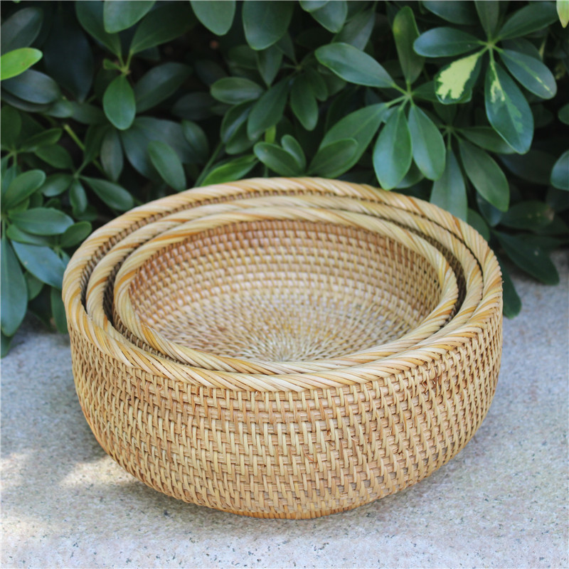新款 越南藤编果盘三件套田园家居水果盘创意果篮零食糖果收纳篮|ms
