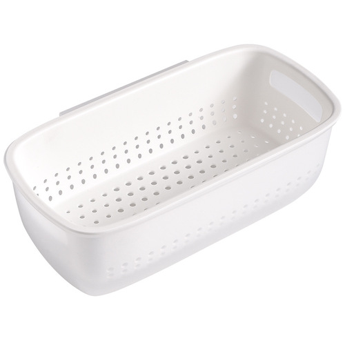 Multifunctional drain basket plastic square double-layer kitchen fruit and vegetable basket with contrasting color and thickening can be hung for storage