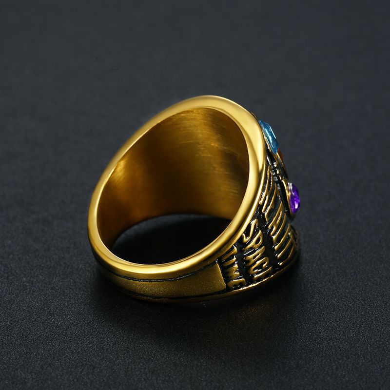 Colorful Pattern Men'S Gender Hip-hop Colorful Titanium Steel Plating Inlay Artificial Gemstones Men's Rings