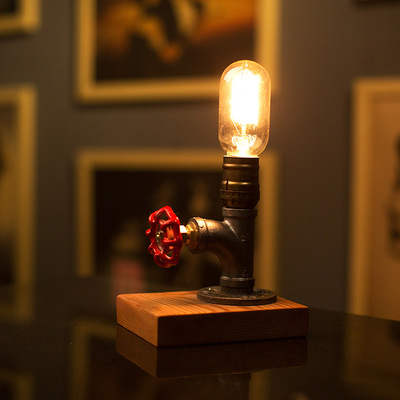 美式复古小夜灯爱迪生灯泡装饰小台灯水管灯