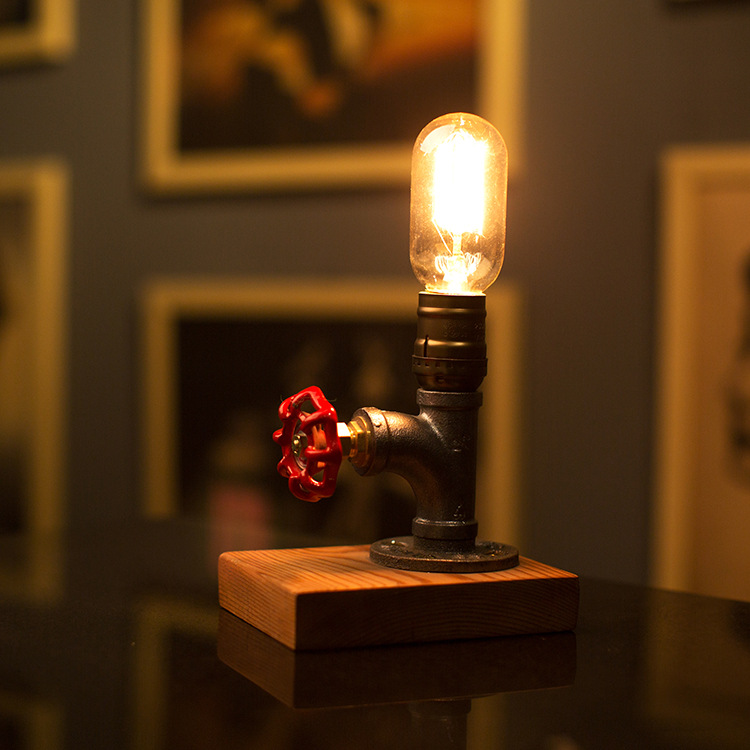 美式复古小夜灯爱迪生灯泡装饰小台灯水管灯