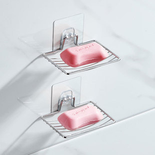 Soap Rack Box Stainless Steel Single Layer Punch-Free Draining Creative Bathroom Toilet Wall-Hanging Rack Soap Tray