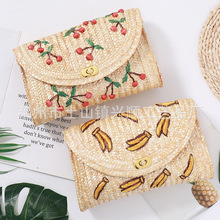 廠家直銷新款日系立體手綉櫻桃草編包編織包森女系水果沙灘包