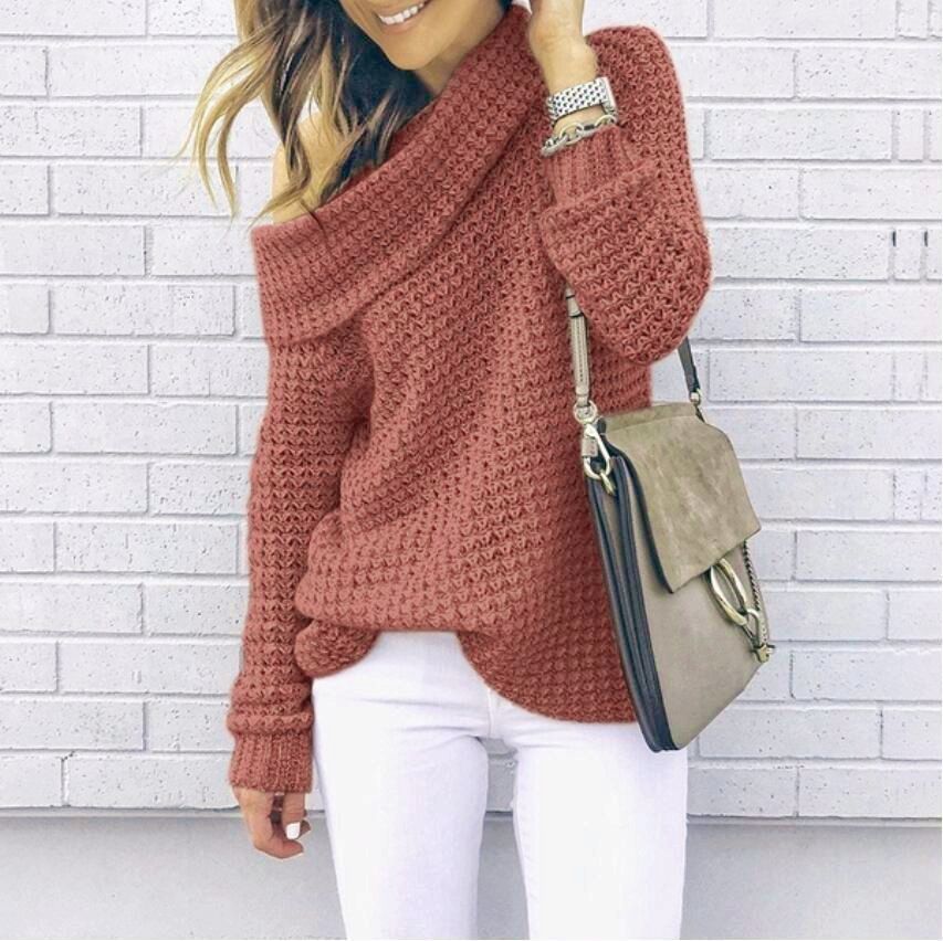 eaby AliExpress Otoño 2025 Ropa Nueva para Mujer Suéter de Punto con Hombros Descubiertos Estilo Europeo y Americano Suéter Irregular para Mujer