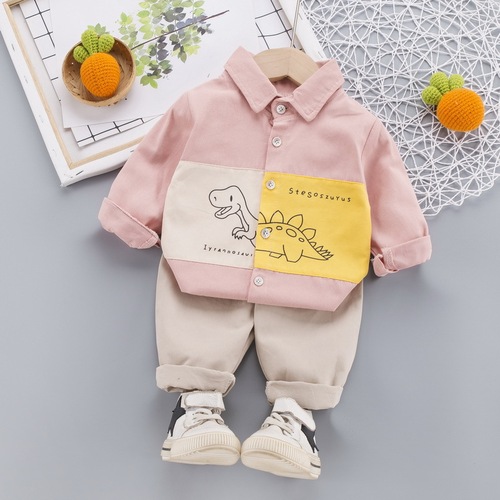 Children's clothing foreign trade, small children sets, boys' collar long-sleeved shirt 0-4 years baby cotton shirt two-piece set wholesale