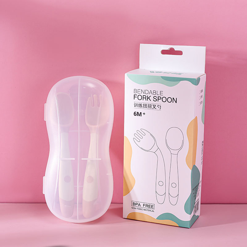 Directo de fábrica bebé aprendiendo a comer cuchara de entrenamiento suplemento alimenticio para bebé codo giro tenedor cuchara flexible niños vajilla