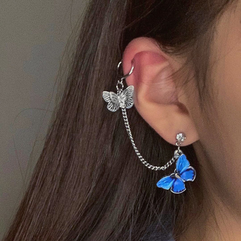 925 Silver Needle Ins Blue Butterfly Ohrringe Ohr Knögel Einteilige Ketten Ohrringe 2020 Neue Trend Ige Ohrringe Frauen display picture 1