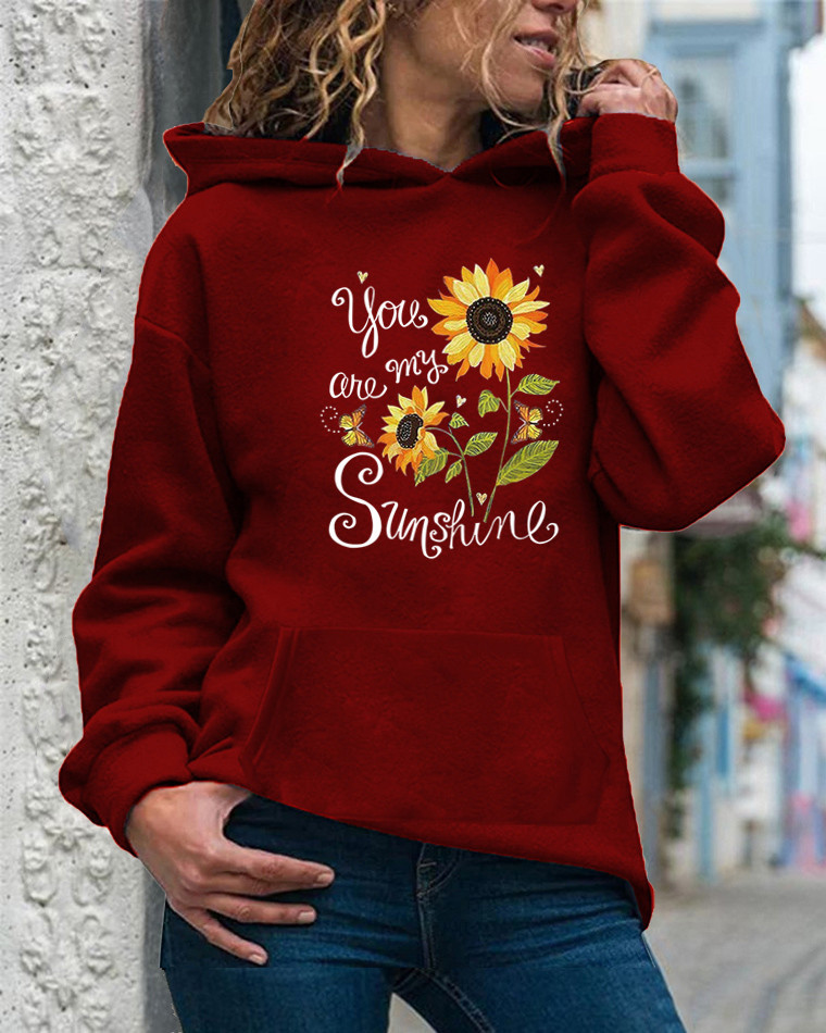 Femmes Sweat À Capuche Manche Longue Hoodies Et Pulls Molletonnés Impression Décontractée Tournesol Lettre display picture 1